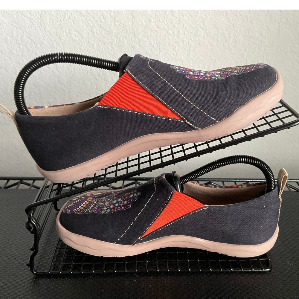 UIN‎ Toledo Women 7 Hamsa Hand Floral Canvas Slip On Walking Shoes Black Multi - Picture 7 of 12